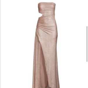 Ramy Brook, size 2.  Gladys metallic pleat maxi dress.  Tasteful cut out. Blush.